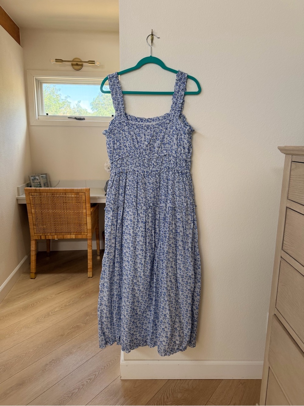 GAP x Doen Blue Floral Smocked Midi Dress